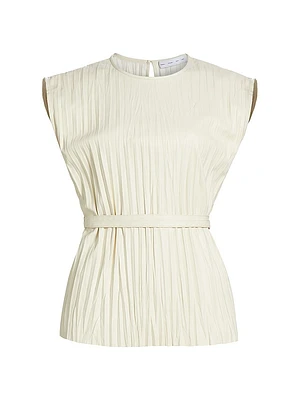 Lyra Pleated Faux-Leather Top