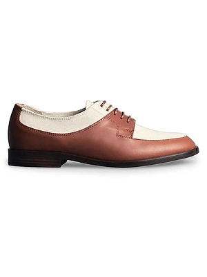 Laced-Up Leather & Linen Loafers