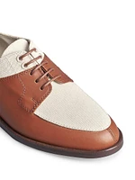 Laced-Up Leather & Linen Loafers