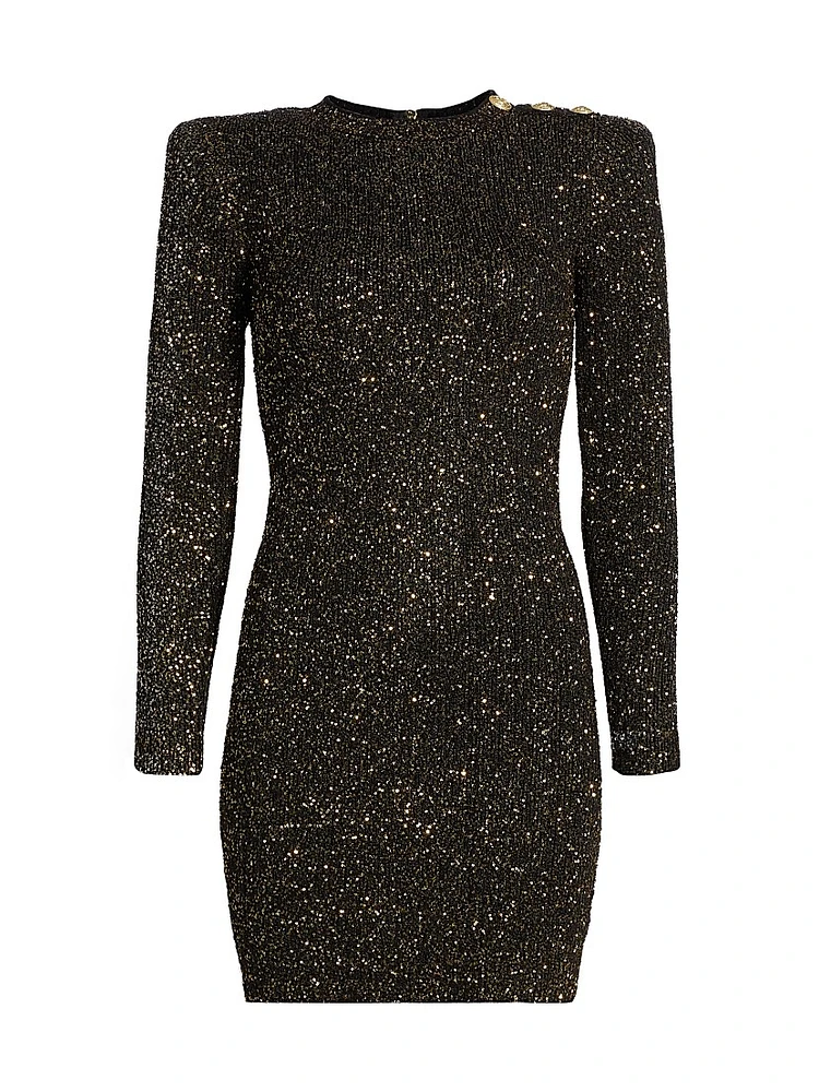 Cherry Sequin Knit Long-Sleeve Minidress