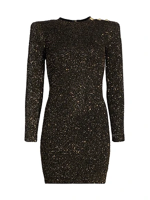 Cherry Sequin Knit Long-Sleeve Minidress