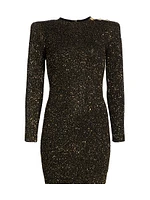 Cherry Sequin Knit Long-Sleeve Minidress