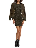 Cherry Sequin Knit Long-Sleeve Minidress