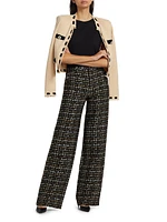 Livvy Houndstooth Tweed High-Rise Straight-Leg Pants