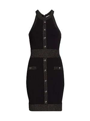 Anissa Metallic Knit Button Minidress