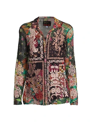 Mazzy Embroidered Floral Button-Front Blouse