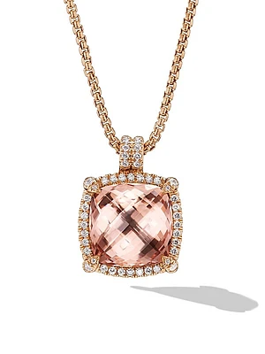 Chatelaine Pavé Bezel Pendant Necklace in 18K Rose Gold