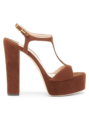 Suede Brass-Embellished High-Heel Sandals