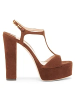 Suede Brass-Embellished High-Heel Sandals