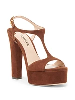 Suede Brass-Embellished High-Heel Sandals