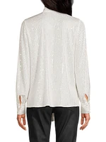Isla Embellished Stretch Silk Tieneck Blouse