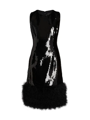 Heritage Chiara Sequin Feather-Trim Dress