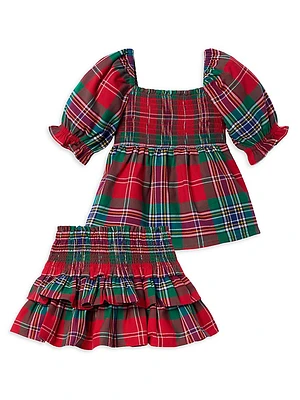 Little Girl's & Tartan Plaid Smocked Top Ruffled Skirt Set
