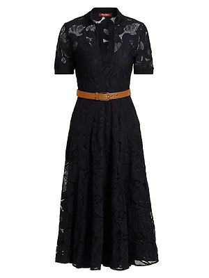 Lambro Floral Lace Short-Sleeve Midi-Dress