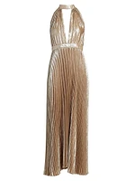 La Fête Chateau Metallic Pleated Halterneck Gown