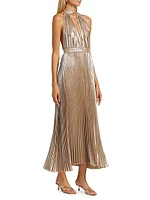 La Fête Chateau Metallic Pleated Halterneck Gown