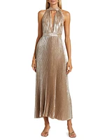 La Fête Chateau Metallic Pleated Halterneck Gown