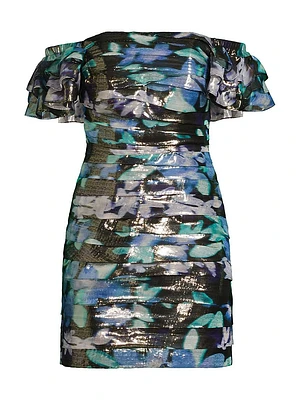 Solena Metallic Floral Ruched Minidress