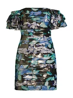 Solena Metallic Floral Ruched Minidress