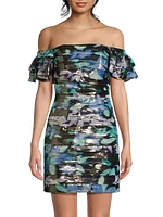Solena Metallic Floral Ruched Minidress