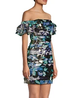 Solena Metallic Floral Ruched Minidress