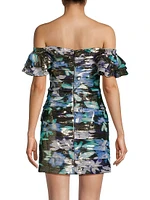 Solena Metallic Floral Ruched Minidress