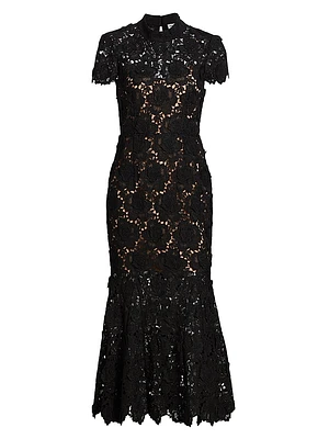 Flower Lace Mermaid Midi-Dress
