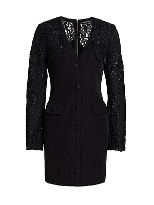 Navina Lace-Trim Crepe Minidress