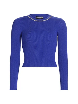 Odette Crystal-Embellished Rib-Knit Sweater