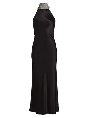 Riella Crystal-Embellished Satin Halterneck Maxi-Dress