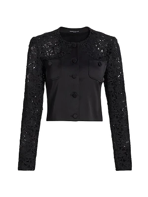 Cortez Lace-Trimmed Satin Crop Jacket