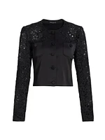 Cortez Lace-Trimmed Satin Crop Jacket