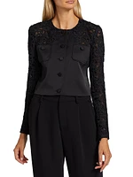 Cortez Lace-Trimmed Satin Crop Jacket