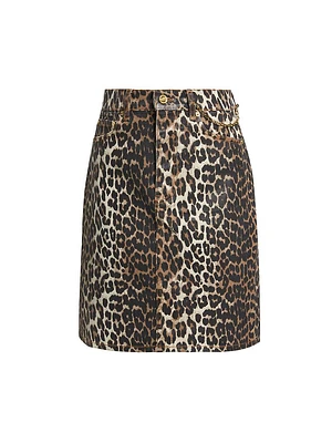 Foil Animal Print Denim Midi-Skirt