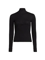 Ribbed Rhinestone Turtleneck Top
