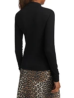 Ribbed Rhinestone Turtleneck Top