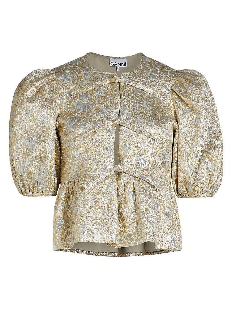 Metallic Cloque Peplum Blouse