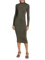 Metallic Mock Turtleneck Body-Con Midi-Dress