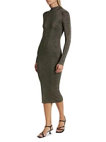 Metallic Mock Turtleneck Body-Con Midi-Dress