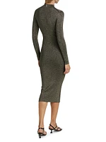 Metallic Mock Turtleneck Body-Con Midi-Dress