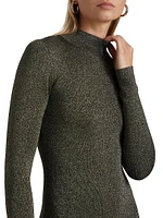 Metallic Mock Turtleneck Body-Con Midi-Dress