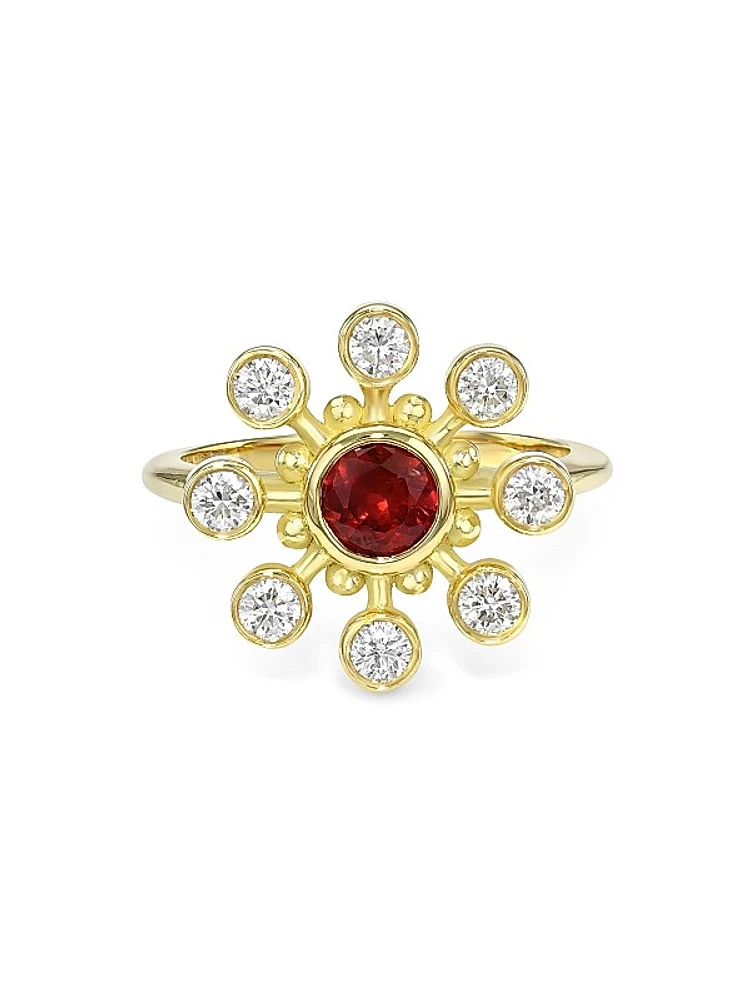 Tillya Tepe Flower Cosmos 18K Yellow Gold, Ruby & 0.48 TCW Diamond Ring