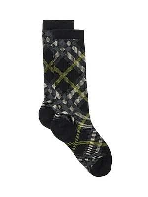 Check Cotton-Blend Crew Socks