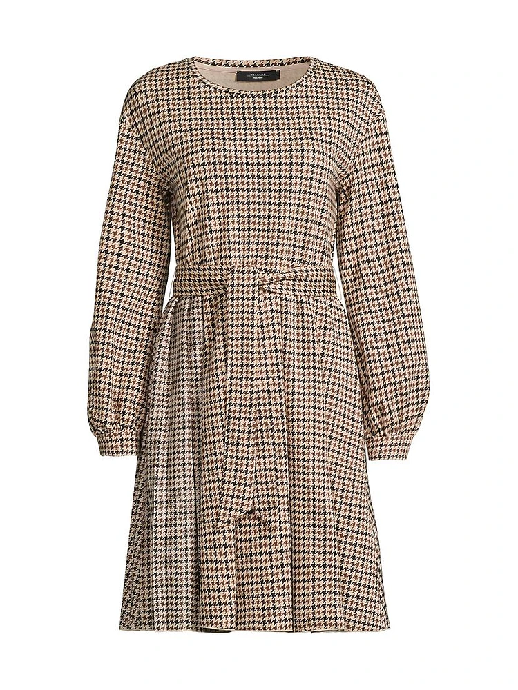 Vetta Houndstooth Jersey Belted Minidress