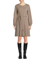 Vetta Houndstooth Jersey Belted Minidress
