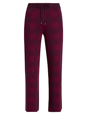 Birdseye Plaid High-Rise Straight-Leg Pants