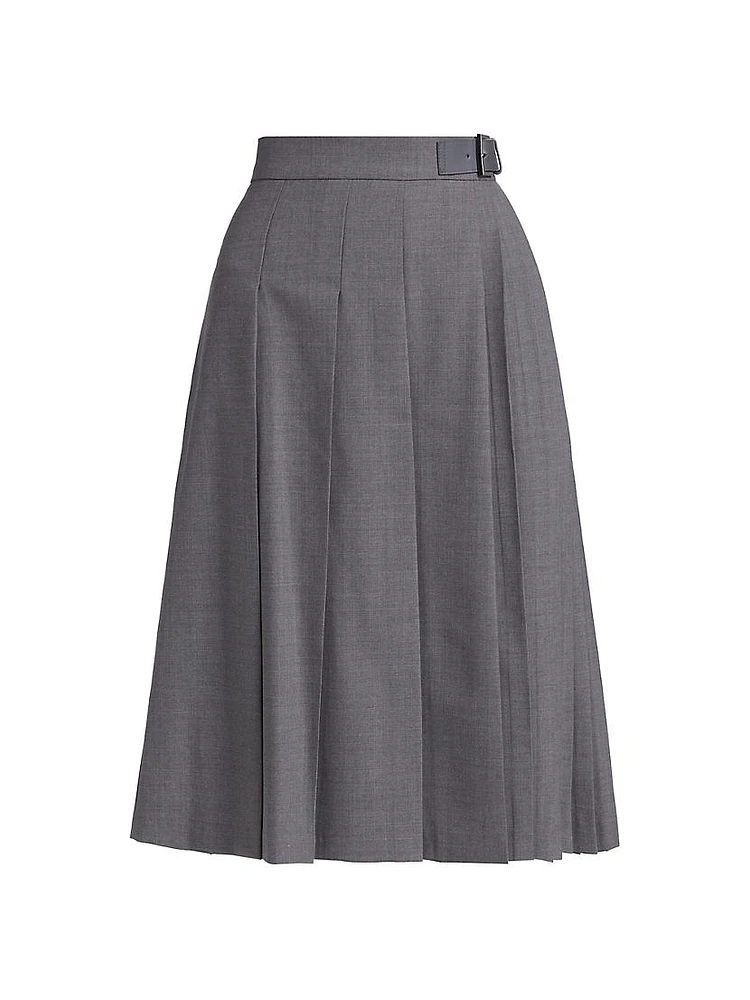 Estella Stretch Virgin Wool Pleated Midi-Skirt