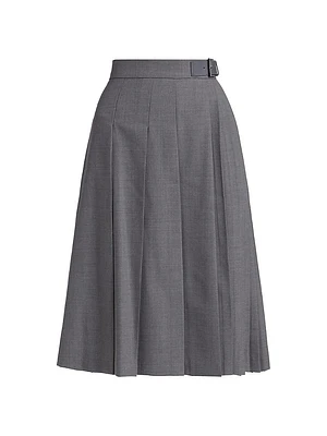 Estella Stretch Virgin Wool Pleated Midi-Skirt