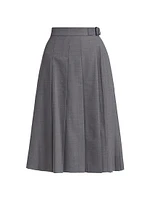 Estella Stretch Virgin Wool Pleated Midi-Skirt