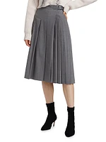 Estella Stretch Virgin Wool Pleated Midi-Skirt
